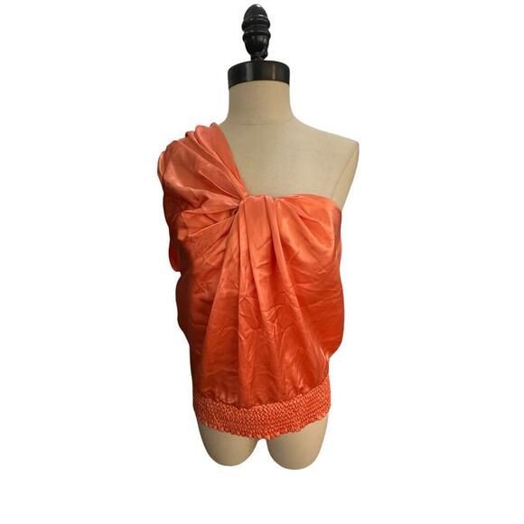 NWT Bebe Women's Orange 100% Silk One shoulder Wrap Wot Blouse Top Size Medium - Picture 2 of 7